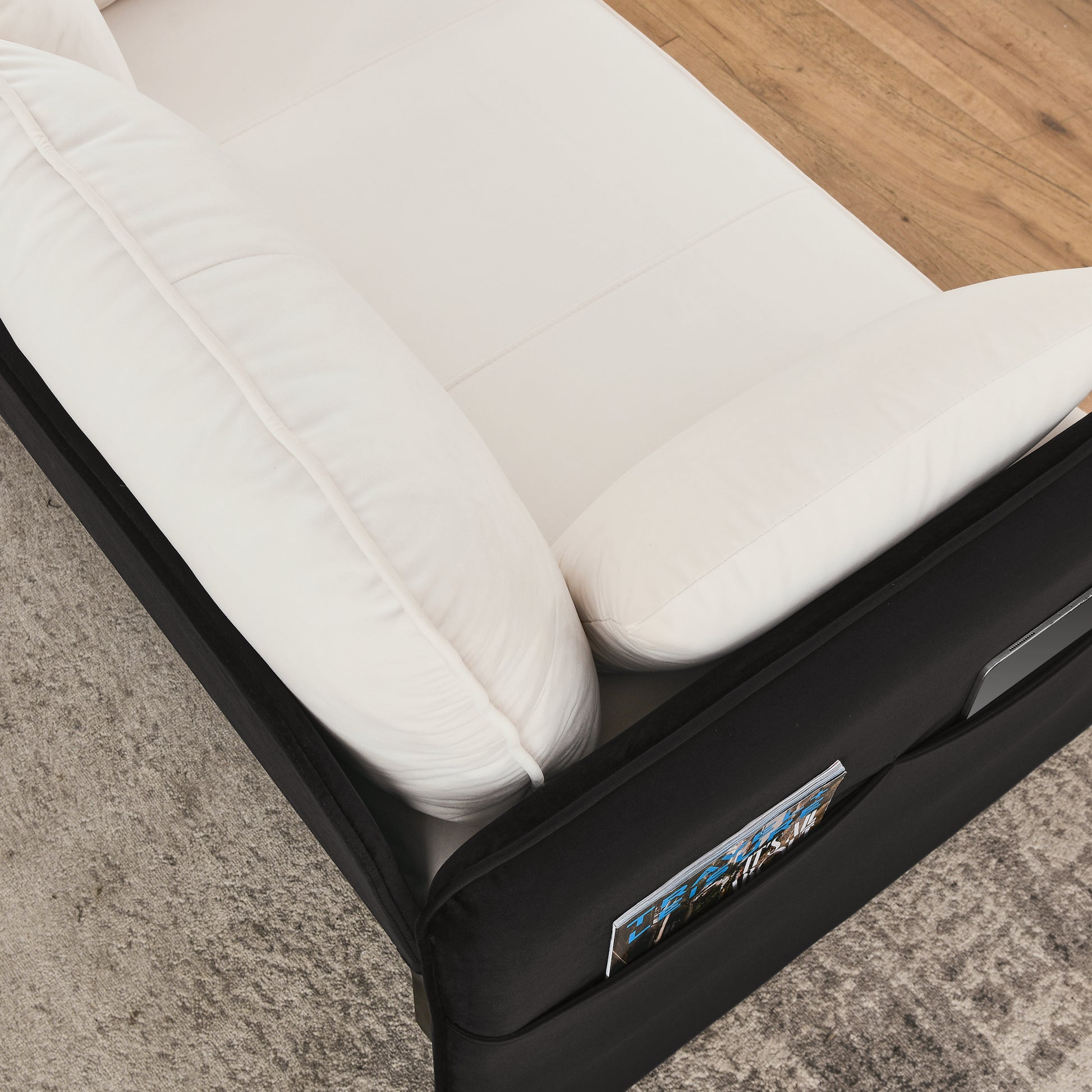 53" Modern Convertible Sofa Bed W 2 Removable Armrests W Usb Power Port, Velvet Recliner Adjustable Sofa W Head Pull Out Bed, 2 Pillows, For Living Room Apartment Etc., White Black Beige Black Foam Velvet