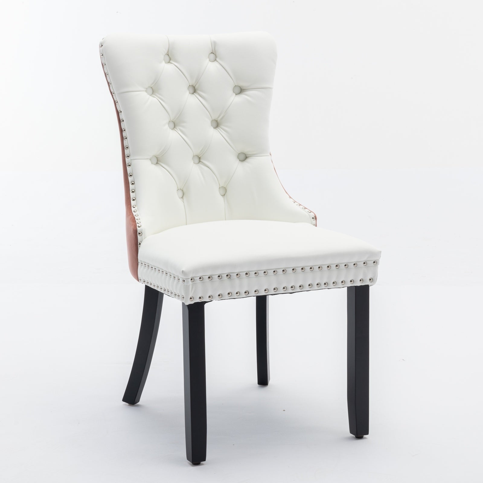 Nikki Collection Modern, High End Tufted Solid Wood Contemporary Pu And Velvet Upholstered Dining Chair With Wood Legs Trim 2 Pcs Set, White Pink, Sw2101Wp White Pink Dining Room American Design Foam Pu Leather