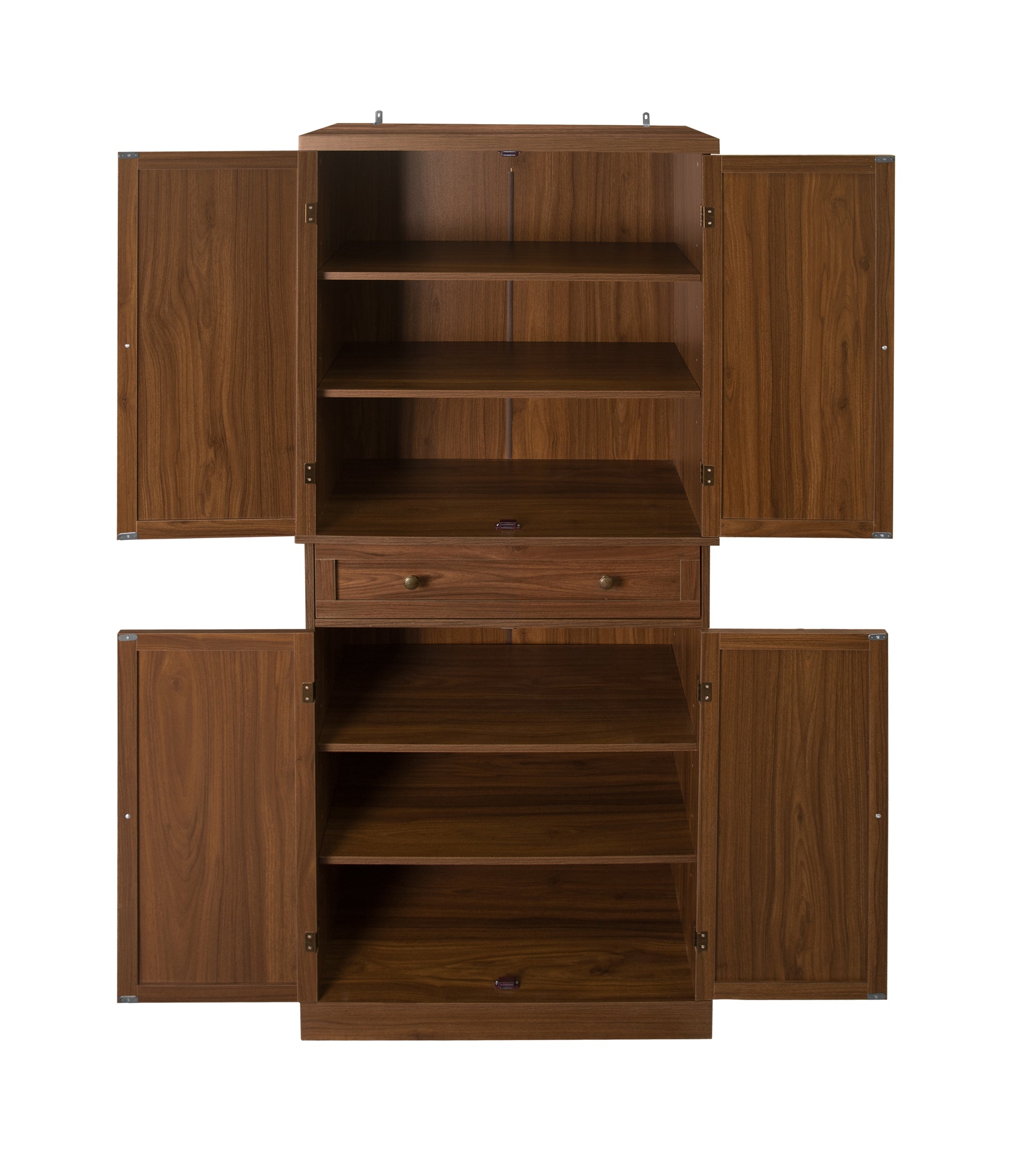 4 Door Cabinet With 1 Drawer, With 4 Adjustable Inner Shelves, Storage Cabinet Walnut Particle Board