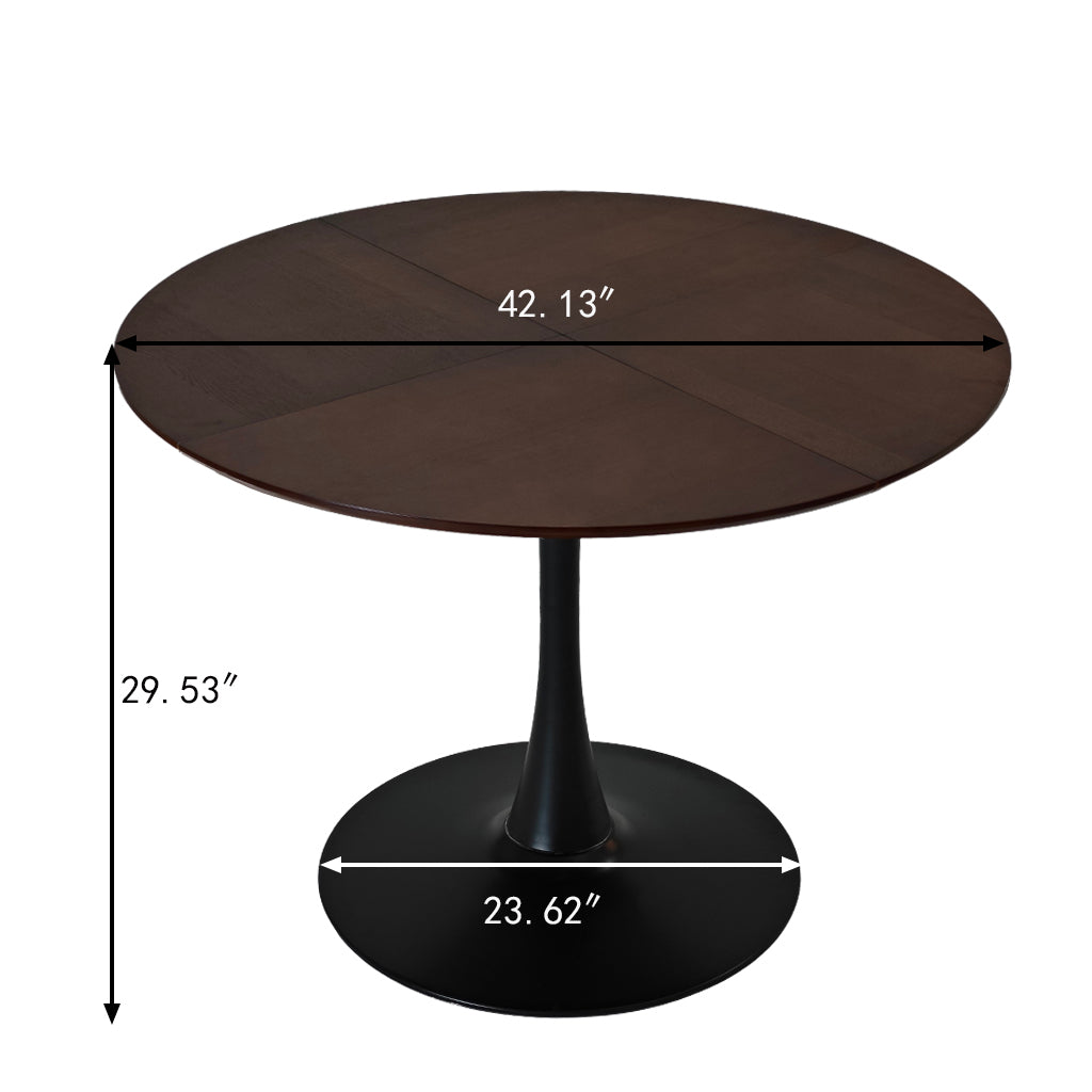 42.13"Modern Round Dining Table,Four Patchwork Tabletops With Brown Oak Color Solid Wood Veneer Table Top,Metal Base Dining Table, End Table Leisure Coffee Table Brown Oak Mdf Metal