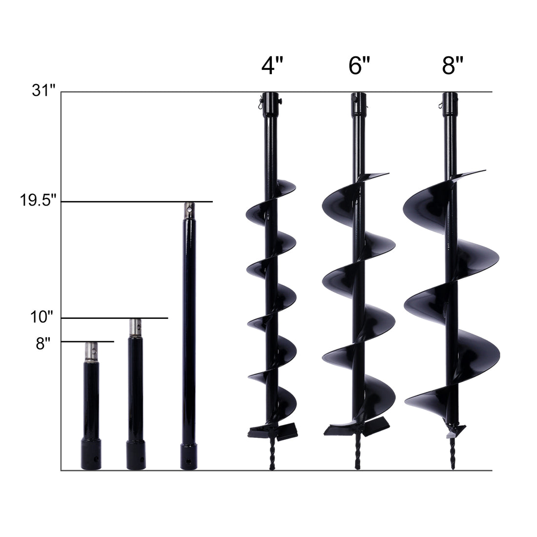 Auger Drill Bit For Planting Hole, Bulb Bedding Digging Post Hole Planting Tool For 3 4" Shaft Auger,Hole Digger Replacement Auger Bits Earth Auger Digging Bit 4In 6In 8In Extension Rod Kit Black Steel