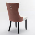 Nikki Collection Modern, High End Tufted Solid Wood Contemporary Pu And Velvet Upholstered Dining Chair With Wood Legs Trim 2 Pcs Set, White Pink, Sw2101Wp White Pink Dining Room American Design Foam Pu Leather