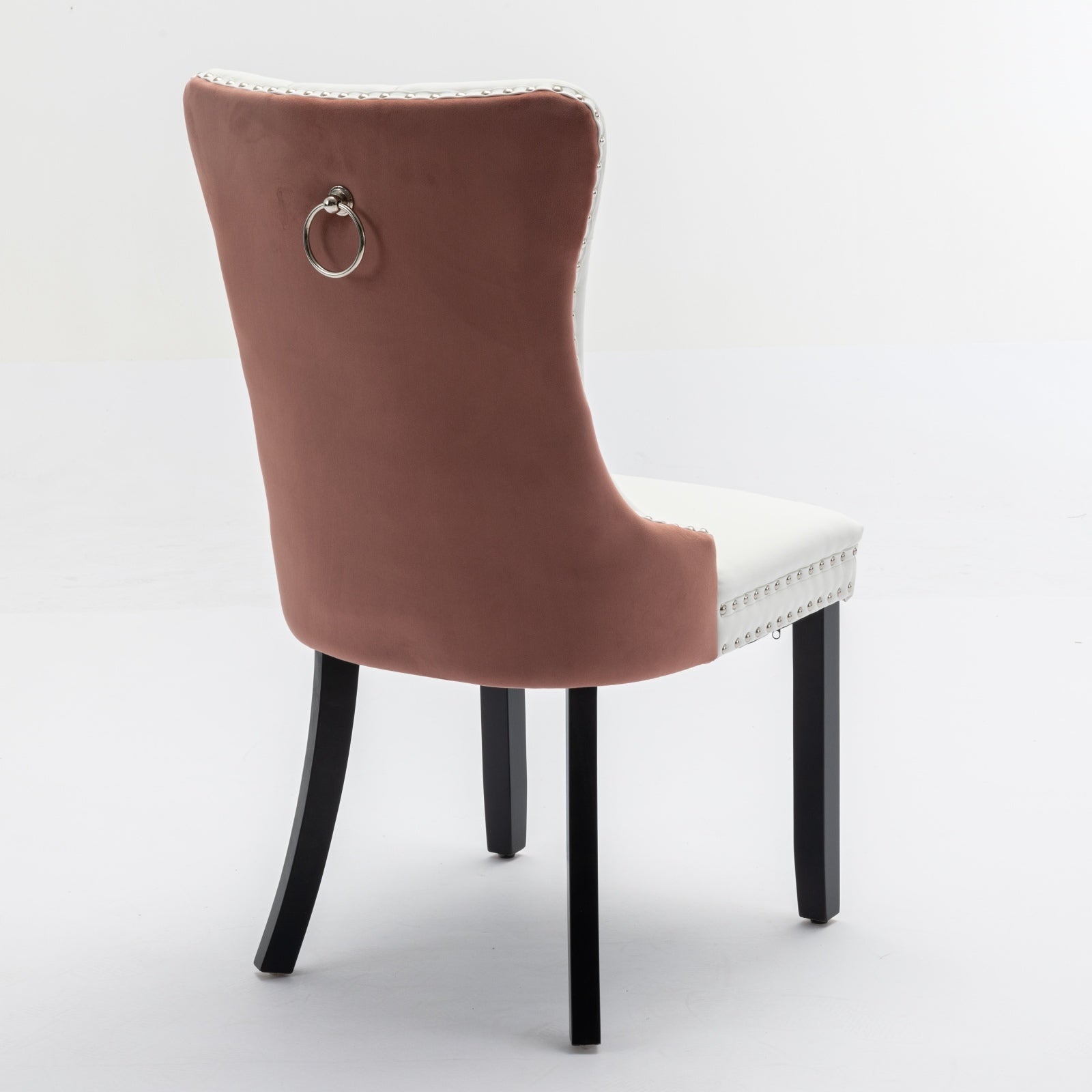 Nikki Collection Modern, High End Tufted Solid Wood Contemporary Pu And Velvet Upholstered Dining Chair With Wood Legs Trim 2 Pcs Set, White Pink, Sw2101Wp White Pink Dining Room American Design Foam Pu Leather