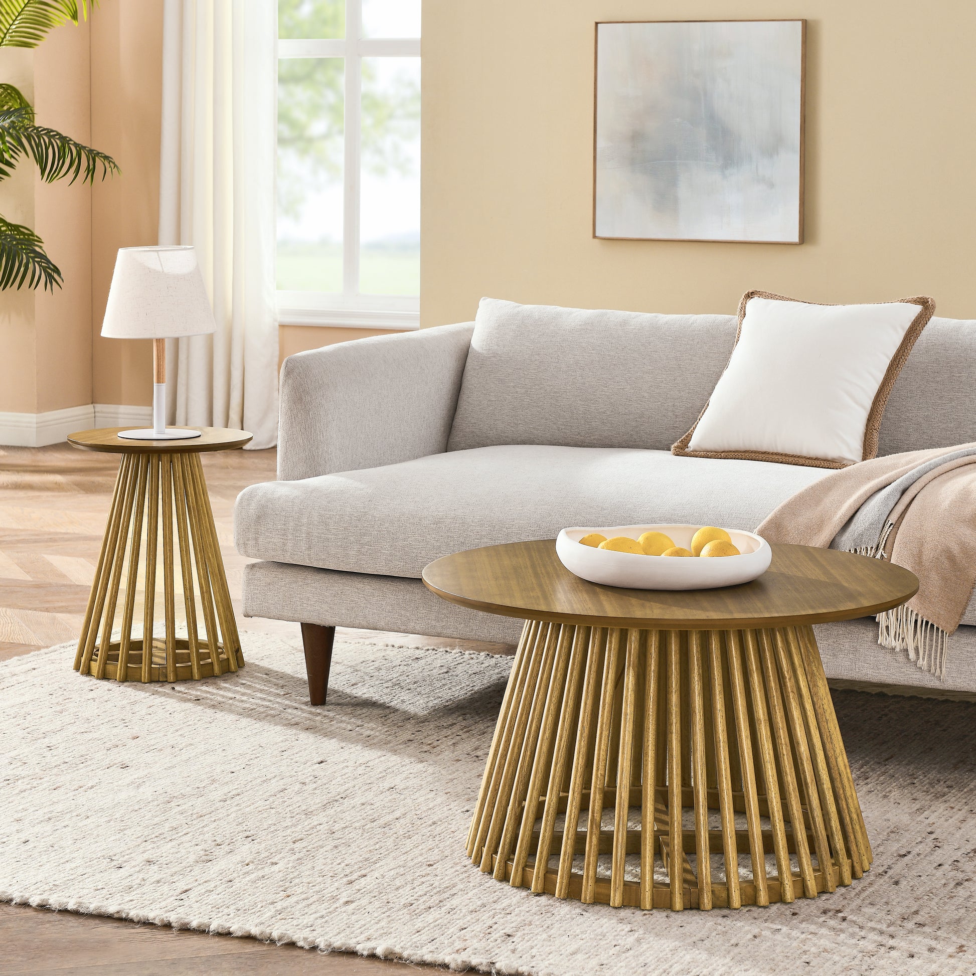 Modern Minimalist Coffee Table, Solid Wood Coffee Table, Nordic Style Coffee Table, Simple Design, Suitable For Both Home And Office. Brown Yellow Solid Wood Mdf