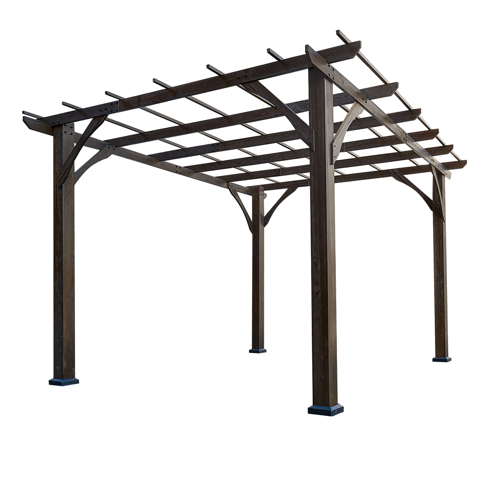 12' X 10' Outdoor Pergola, Wood Grape Gazebo For Climbing Plant Support, Garden, Patio, Backyard, Deck, Brown Brown Wood