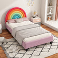 Rainbow Design Upholstered Twin Platform Bed Cute Style Princess Bed For Boys & Girls, Teens, Colorful & Pink Box Spring Not Required Twin Colorful Wood Bed Frame Velvet Velvet