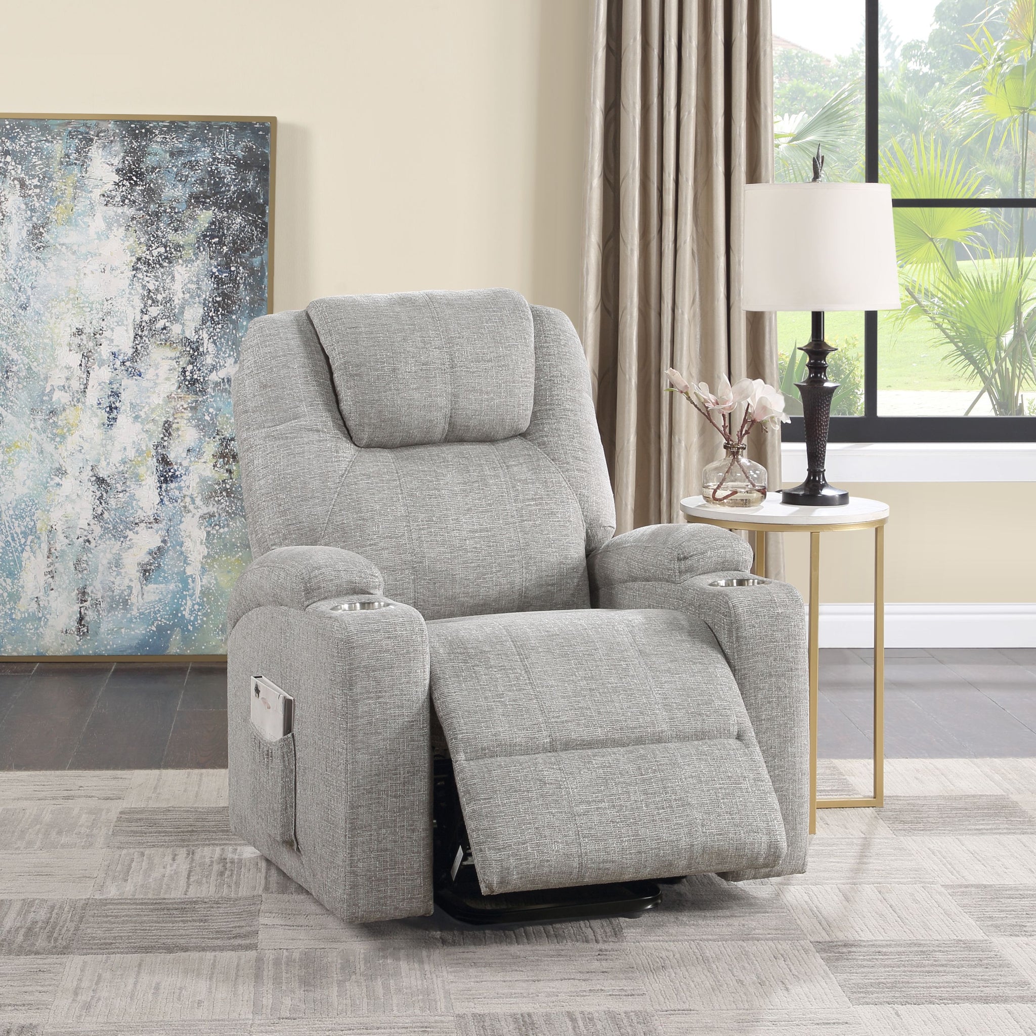 Evander Recliner W Power Lift, Light Gray Chenille Lv02180 Light Gray Wood