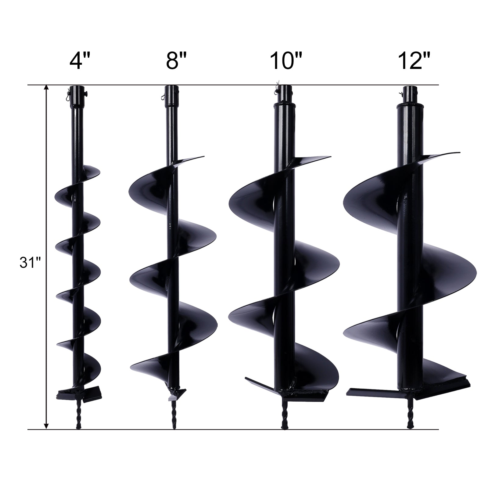 Auger Drill Bit For Planting Hole, Bulb Bedding Digging Post Hole Planting Tool For 3 4" Shaft Auger,Hole Digger Replacement Auger Bits Earth Auger Digging Bit 4In 8In 10In 12In Black Steel