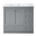 Video 36 Inch Shaker Style Free Standing Bathroom Vanity Cabinet With Sink, 4 Soft Close Drawers And 2 Soft Close Doors Gray Mdf