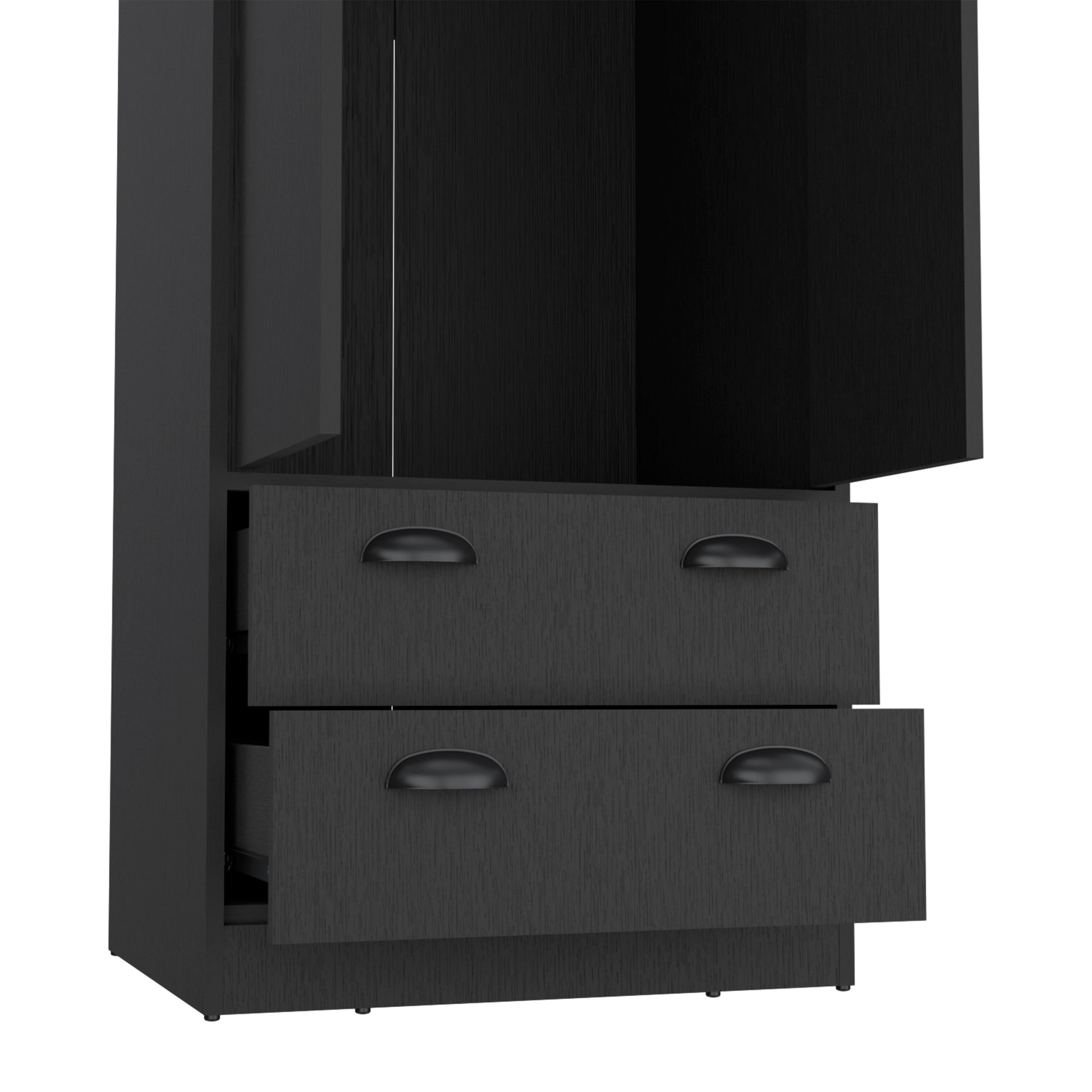 Armoire 70"H With 2 Drawers And 2 Doors, Black Black Bedroom Modern Particle Board Particle Board