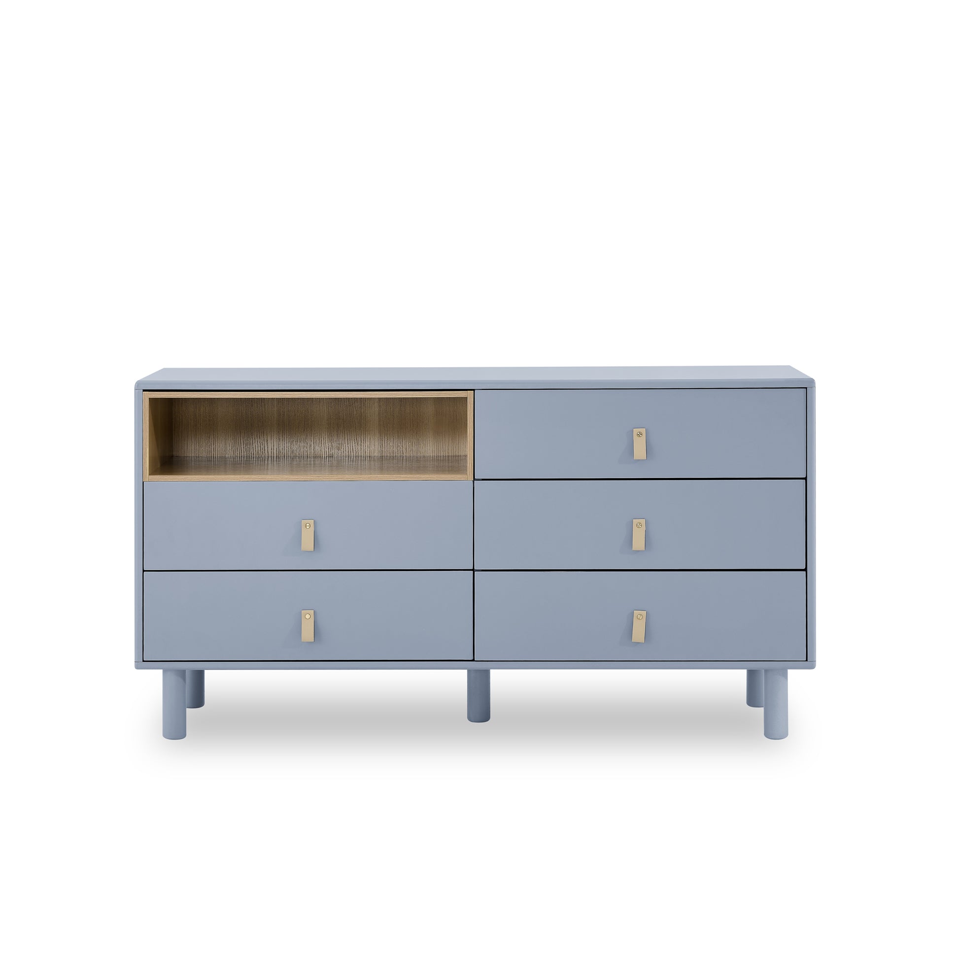 With 5 Drawers Storage Cabinet Drawer Cabinet Multifunctional Storage Cabinet Modern Drawer Cabinet Wooden Storage Cabinet Leather Handle Drawer Cabinet Home Storage Cabinet Office Cabinet Blue Solid Wood Mdf