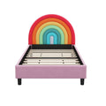 Rainbow Design Upholstered Twin Platform Bed Cute Style Princess Bed For Boys & Girls, Teens, Colorful & Pink Box Spring Not Required Twin Colorful Wood Bed Frame Velvet Velvet