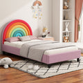 Rainbow Design Upholstered Twin Platform Bed Cute Style Princess Bed For Boys & Girls, Teens, Colorful & Pink Box Spring Not Required Twin Colorful Wood Bed Frame Velvet Velvet