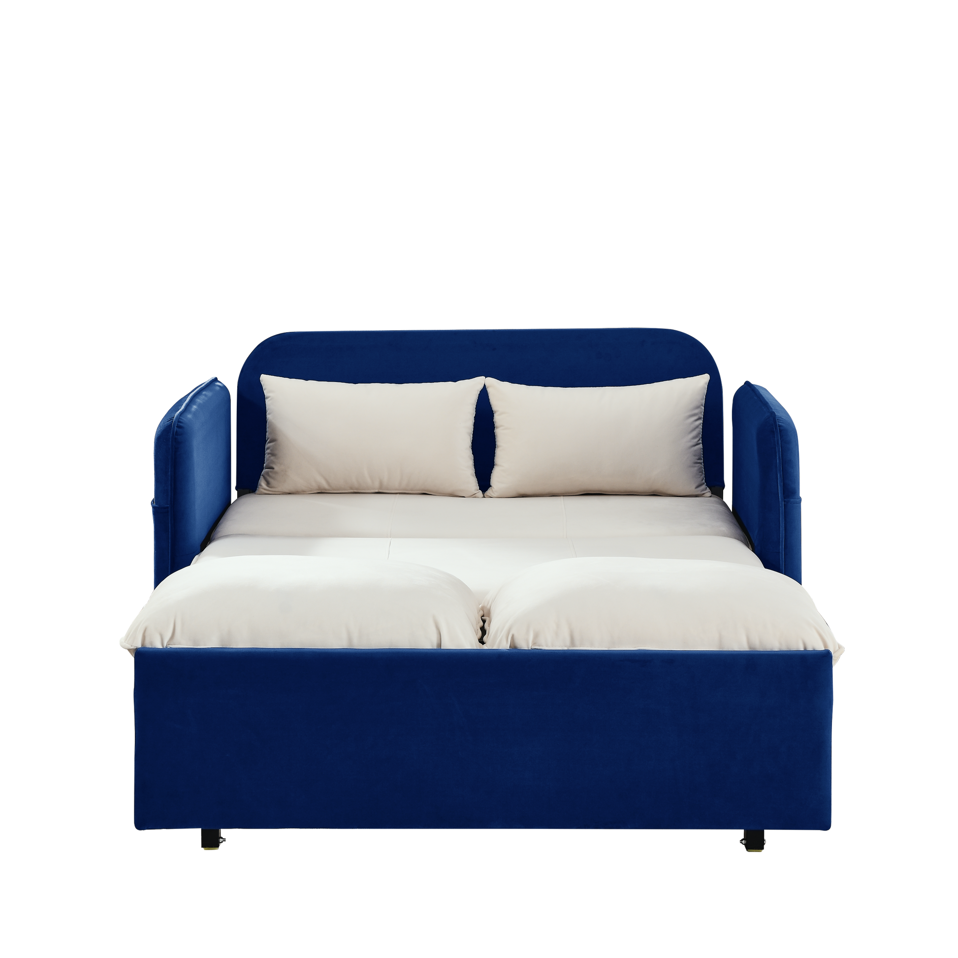 53" Modern Convertible Sofa Bed W 2 Removable Armrests W Usb Power Port, Velvet Recliner Adjustable Sofa W Head Pull Out Bed, 2 Pillows, For Living Room Apartment Etc., White Blue Beige Blue Foam Velvet