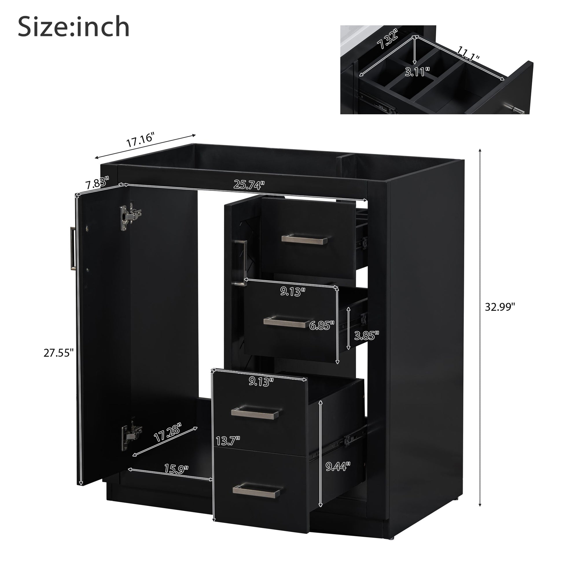 30'' Bathroom Vanity Without Sink,Solid Wood Frame Bathroom Storage Cabinet Only, Freestanding Vanity Set With 3 Drawers& Soft Closing Doors 2 Black 2 1 Adjustable Hinges Bathroom Freestanding Solid Wood Mdf Painted