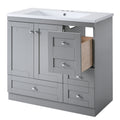 Video 36 Inch Shaker Style Free Standing Bathroom Vanity Cabinet With Sink, 4 Soft Close Drawers And 2 Soft Close Doors Gray Mdf