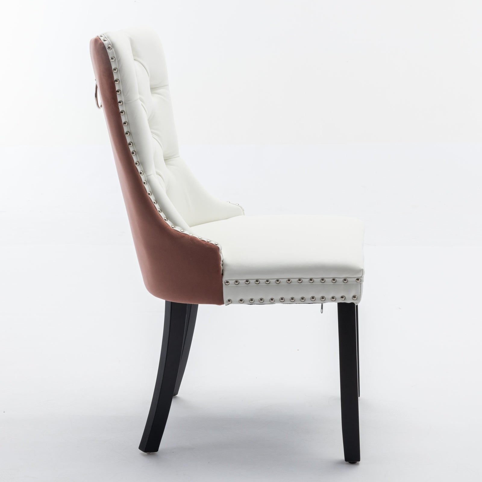 Nikki Collection Modern, High End Tufted Solid Wood Contemporary Pu And Velvet Upholstered Dining Chair With Wood Legs Trim 2 Pcs Set, White Pink, Sw2101Wp White Pink Dining Room American Design Foam Pu Leather