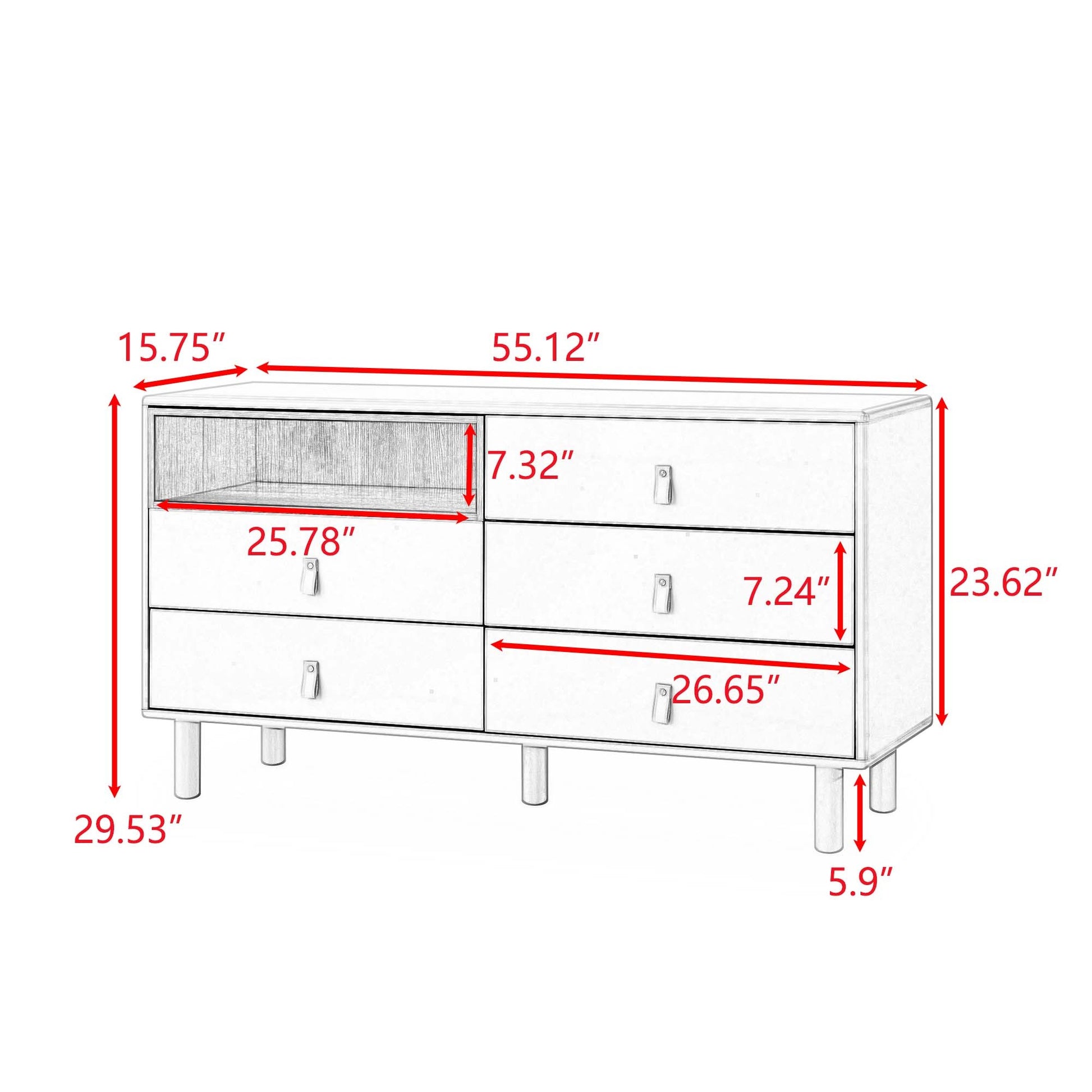 With 5 Drawers Storage Cabinet Drawer Cabinet Multifunctional Storage Cabinet Modern Drawer Cabinet Wooden Storage Cabinet Leather Handle Drawer Cabinet Home Storage Cabinet Office Cabinet White Solid Wood Mdf