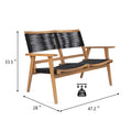 Patio Furniture Chair Black Rope Furniture Chairs 2 Seat Chair,Outdoor Conversation Sectional For Backyard Poolside, Garden Black Brown Garden & Outdoor Modern 2 Person Seating Group Acacia Wood