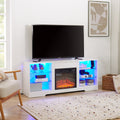 Tv Stand Electric Fireplace Tv Stand With Glass Shelves, 3D Fireplace Tv Stand With Led Lights Wood With Usb Charging Outlet Modern Television Table Center For Tv Up To 32 62