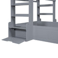 Twin Size House Bed With Bench, Socket And Shelves, Gray Gray Solid Wood Mdf