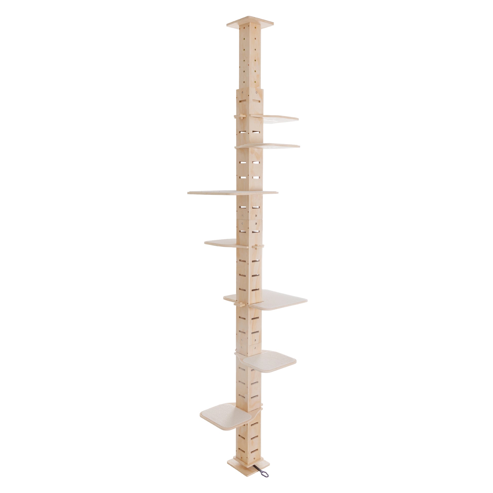 9' Adjustable Height Floor To Ceiling Cat Tree, Multi Level Cat Vertical Cat Condo, Cat Climbing Frame Activity Center With Perching Shelves For Indoor Cats, Natural Natural Wood