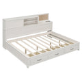 Full Size Wooden Daybed With 3 Storage Drawers, Upper Soft Board, Shelf, And A Set Of Sockets And Usb Ports, White White Solid Wood Mdf