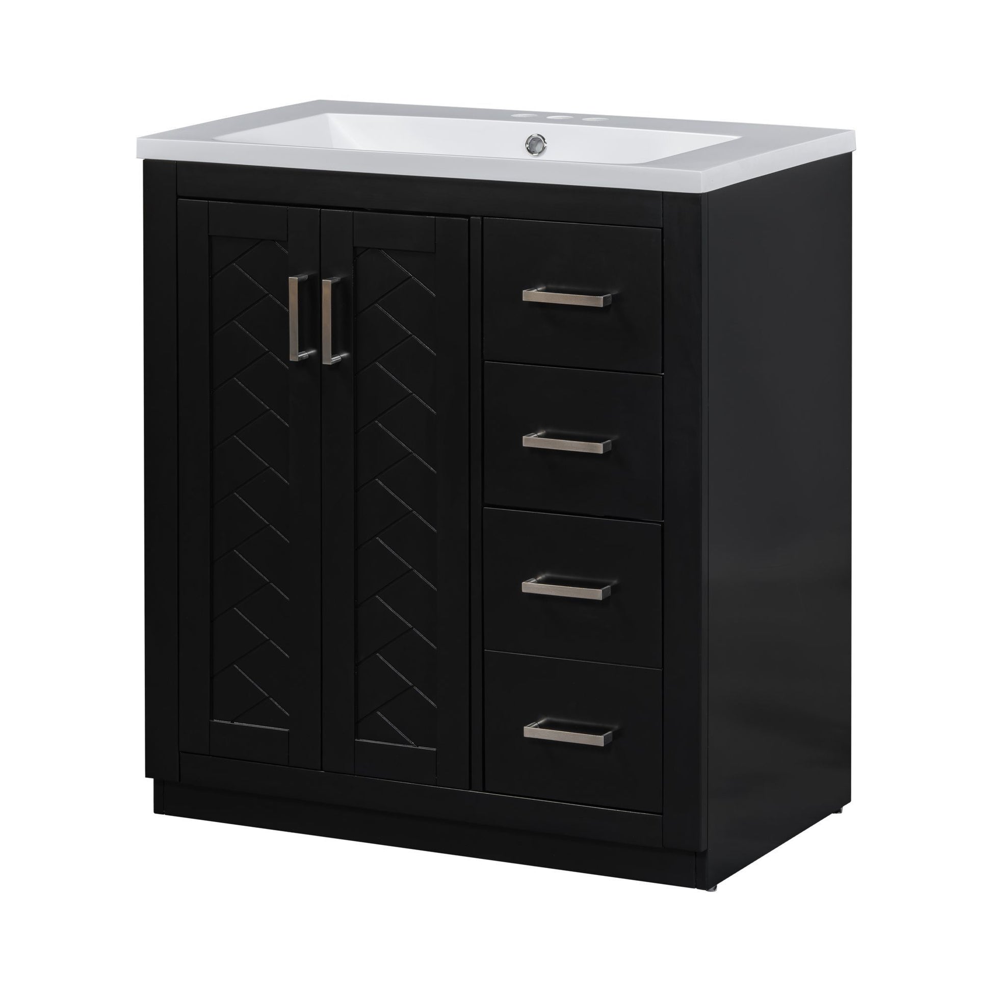 30'' Bathroom Vanity With Resin Sink Combo,Solid Wood Frame Bathroom Storage Cabinet, Freestanding Vanity Set With 3 Drawers& Soft Closing Doors 2 Black 2 1 Adjustable Hinges Bathroom Freestanding Solid Wood Mdf Resin Painted