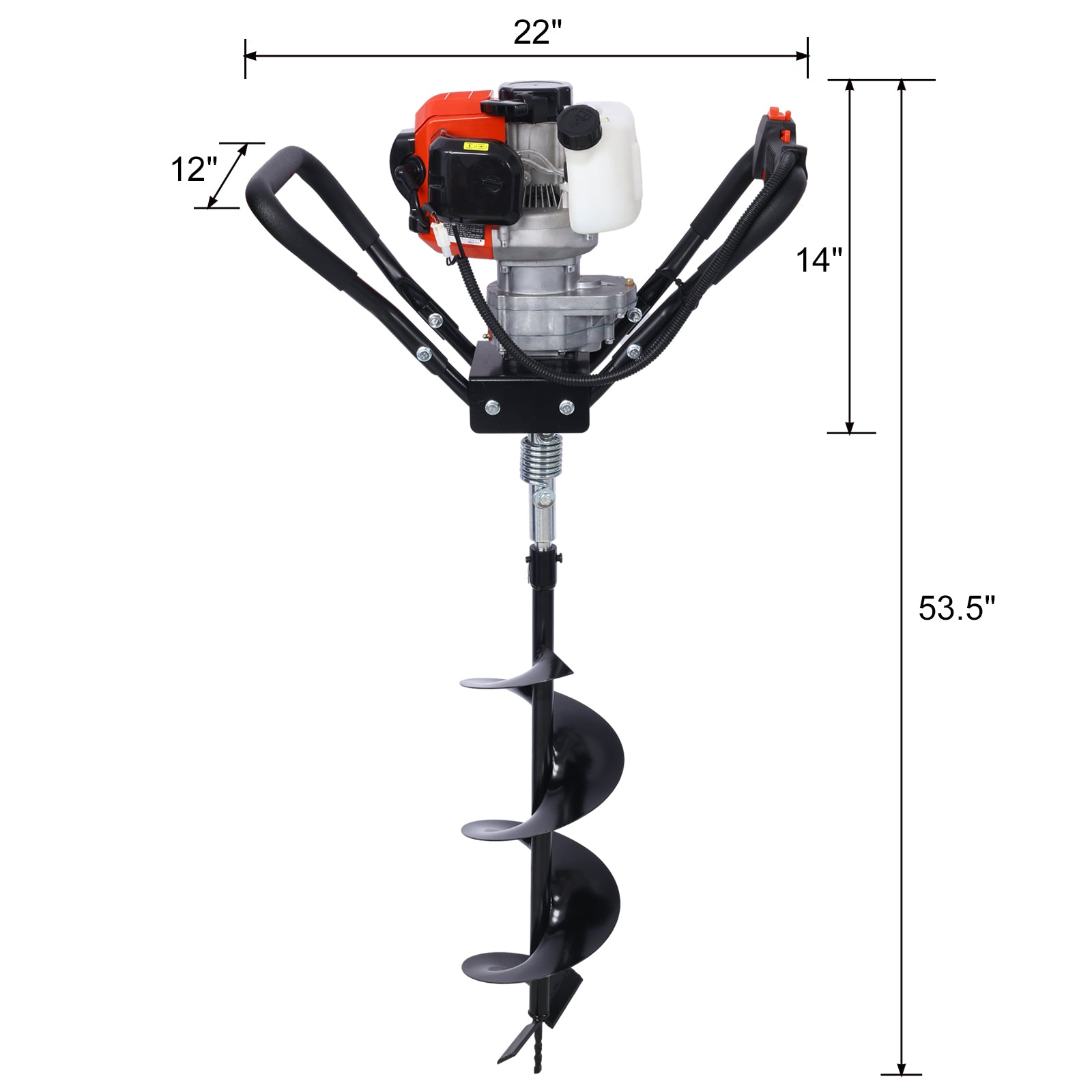 Post Hole Digger, 43Cc Post Hole Digger, Gas Powered Earth Digger With 6&8" And Absorber,Earth Auger Drill Bit, 30 Inch Long Alloy Steel Auger, For Farmland, Garden And Plant, Epa Certification Red Steel