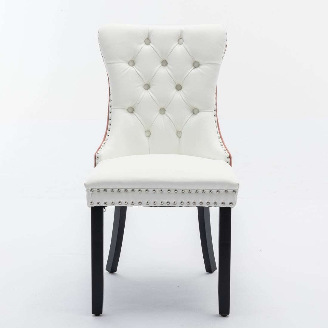 Nikki Collection Modern, High End Tufted Solid Wood Contemporary Pu And Velvet Upholstered Dining Chair With Wood Legs Trim 2 Pcs Set, White Pink, Sw2101Wp White Pink Dining Room American Design Foam Pu Leather