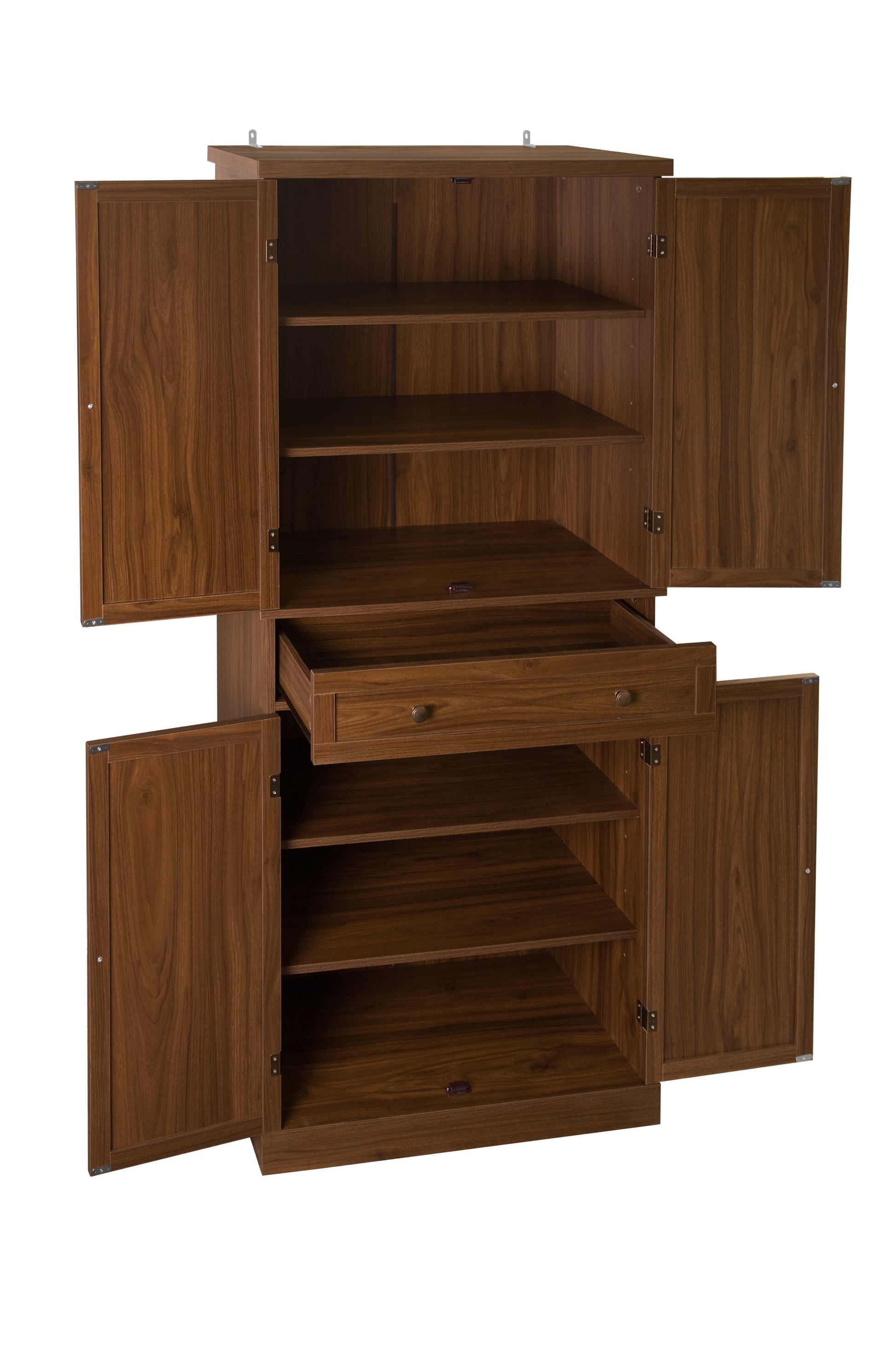 4 Door Cabinet With 1 Drawer, With 4 Adjustable Inner Shelves, Storage Cabinet Walnut Particle Board