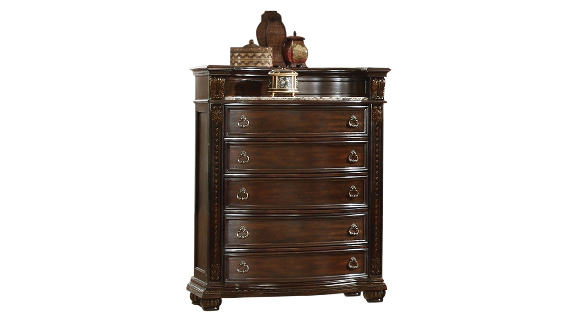 Roma Traditional Style 5 Drawer Chest With Metal Handle Pulls Made With Wood In Dark Walnut Dark Brown Bedroom Traditional Solid Wood Mdf Wood