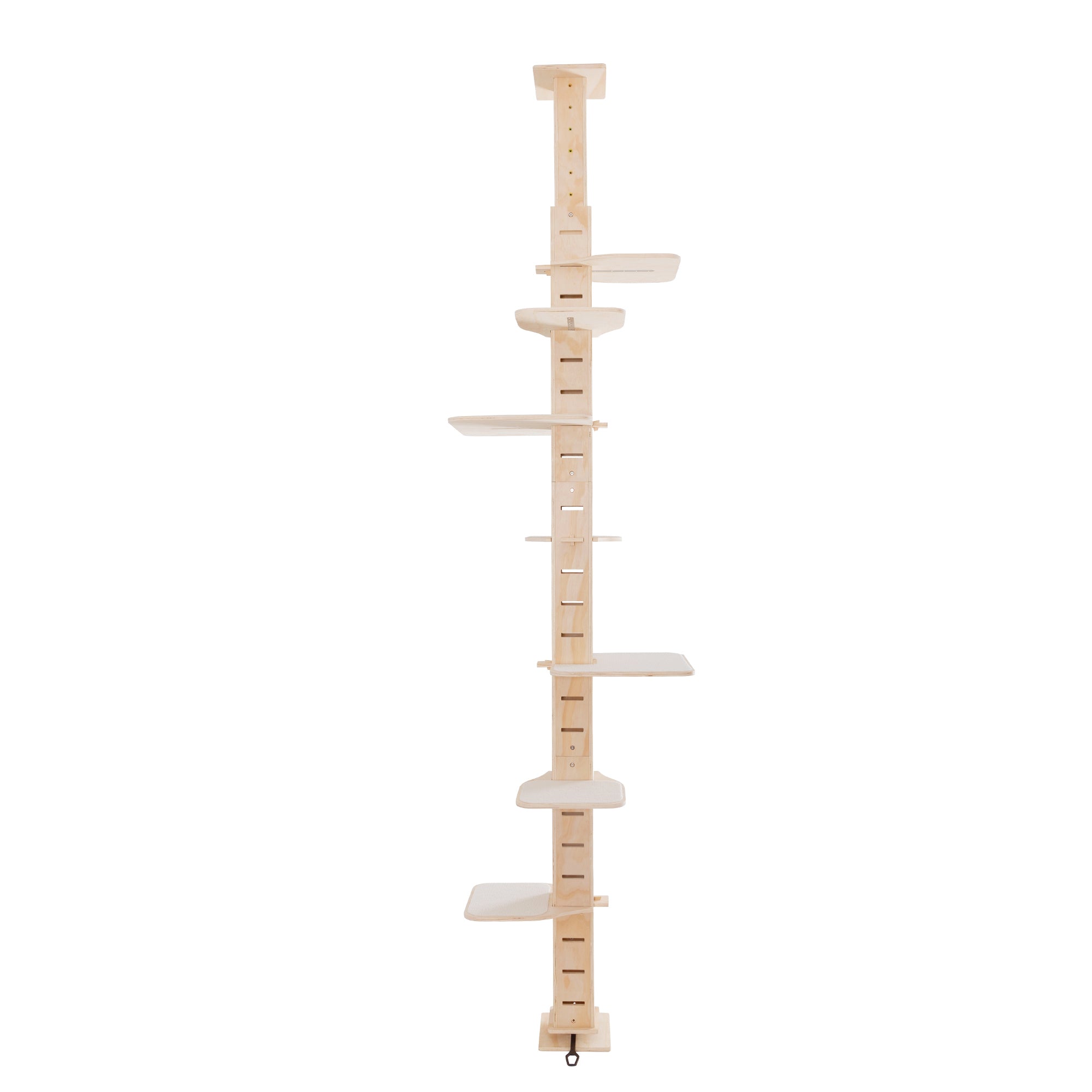 9' Adjustable Height Floor To Ceiling Cat Tree, Multi Level Cat Vertical Cat Condo, Cat Climbing Frame Activity Center With Perching Shelves For Indoor Cats, Natural Natural Wood