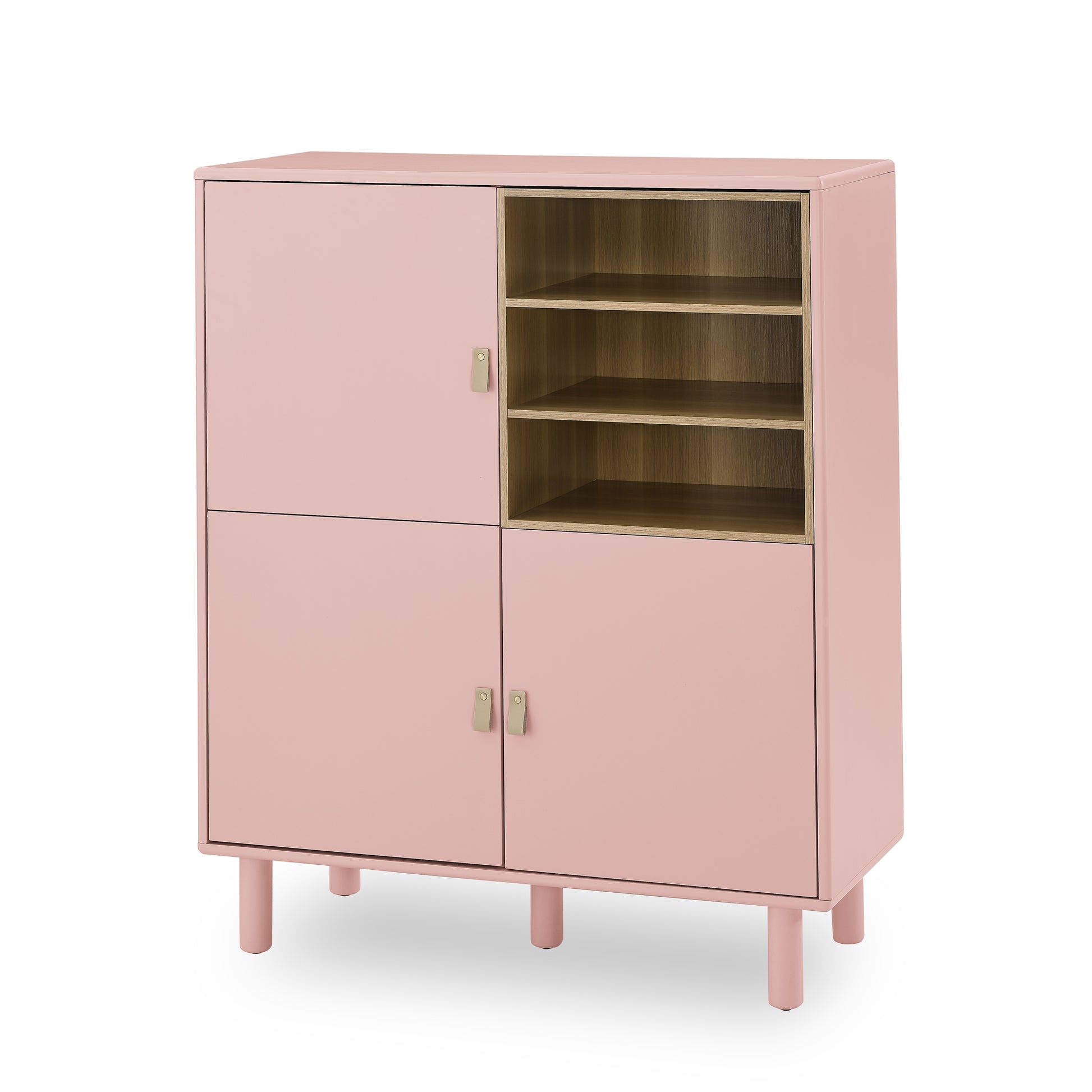 Storage Cabinet With Door, Multifunctional Storage Cabinet, Modern Sideboard Cabinet, Wooden Storage Cabinet, Leather Handle Drawer Cabinet, Home Storage Cabinet, Office Cabinet Pink Solid Wood Mdf