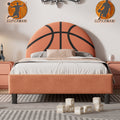 Basketball Design Upholstered Twin Platform Bed Sport Style Bed For Boys & Girls, Teens, Orange Box Spring Not Required Twin Orange Wood Bed Frame Velvet Velvet