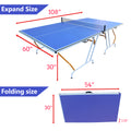 9Ft Mid Size Table Tennis Table Foldable & Portable Ping Pong Table Set For Indoor Games With Net, 2 Table Tennis Paddles And 3 Balls Blue Mdf