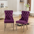 Nikki Collection Modern, High End Tufted Solid Wood Contemporary Velvet Upholstered Dining Chair With Chrome Stainless Steel Plating Legs,Nailhead Trim,Set Of 2,Purple And Chrome, Sw1701Pp Purple Dining Room American Traditional Rubberwood Set Of 2 Foam
