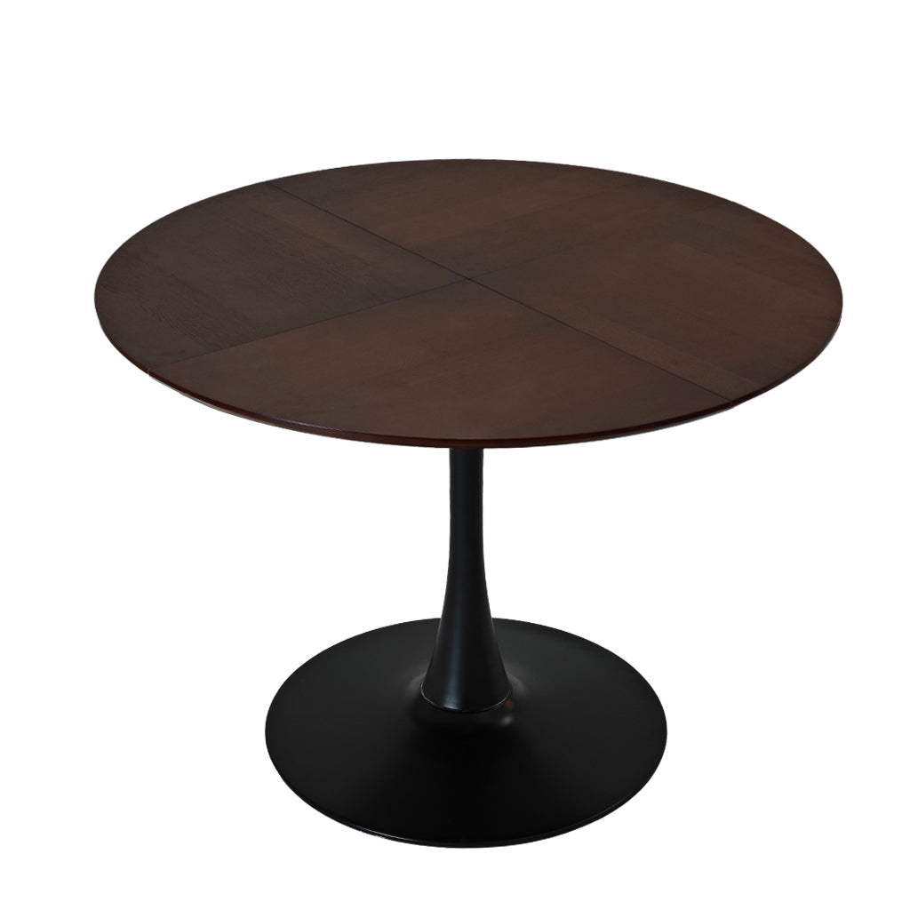 42.13"Modern Round Dining Table,Four Patchwork Tabletops With Brown Oak Color Solid Wood Veneer Table Top,Metal Base Dining Table, End Table Leisure Coffee Table Brown Oak Mdf Metal