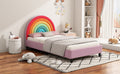 Rainbow Design Upholstered Twin Platform Bed Cute Style Princess Bed For Boys & Girls, Teens, Colorful & Pink Box Spring Not Required Twin Colorful Wood Bed Frame Velvet Velvet