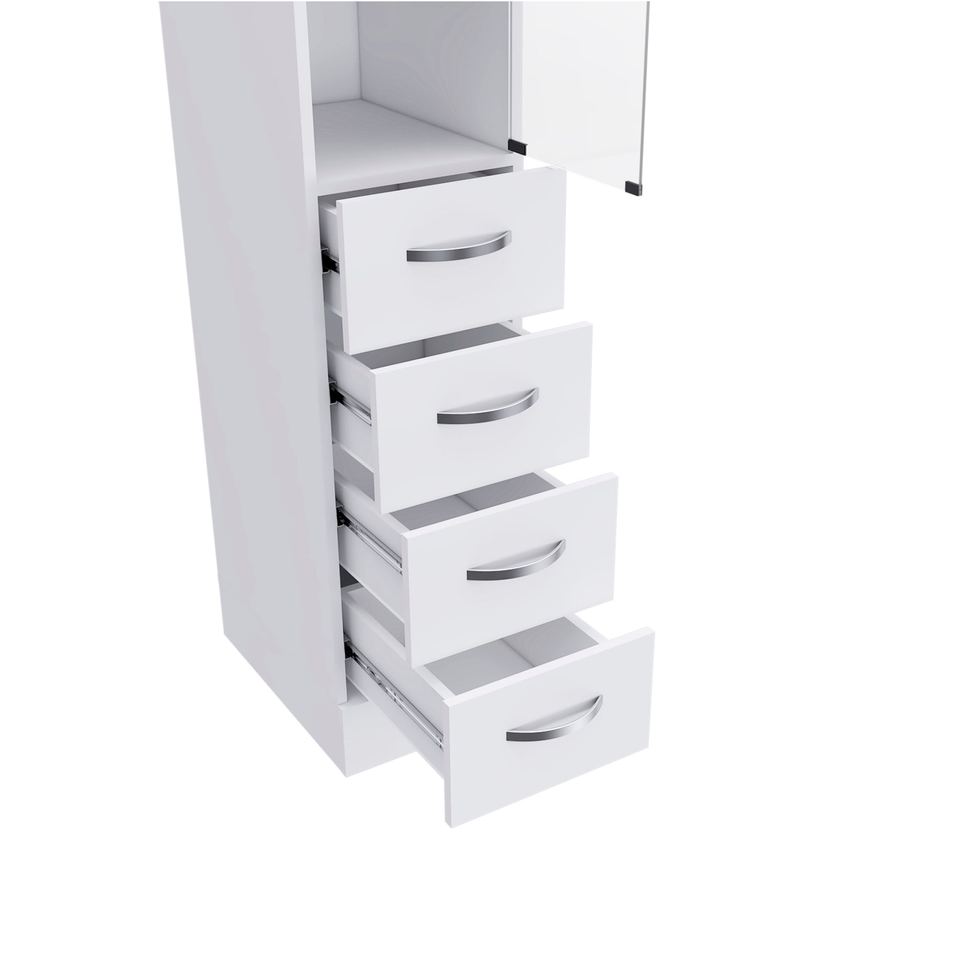 68H" Linen Cabinet, Three Shelves, Four Drawers And Metal Handles, White 4 White 3 Bathroom Freestanding Modern Particle Board Particle Board