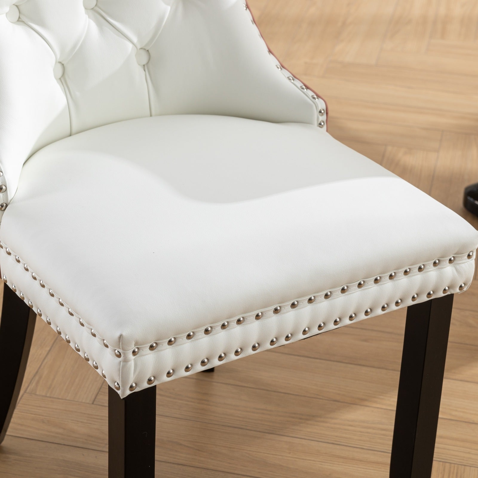 Nikki Collection Modern, High End Tufted Solid Wood Contemporary Pu And Velvet Upholstered Dining Chair With Wood Legs Trim 2 Pcs Set, White Pink, Sw2101Wp White Pink Dining Room American Design Foam Pu Leather