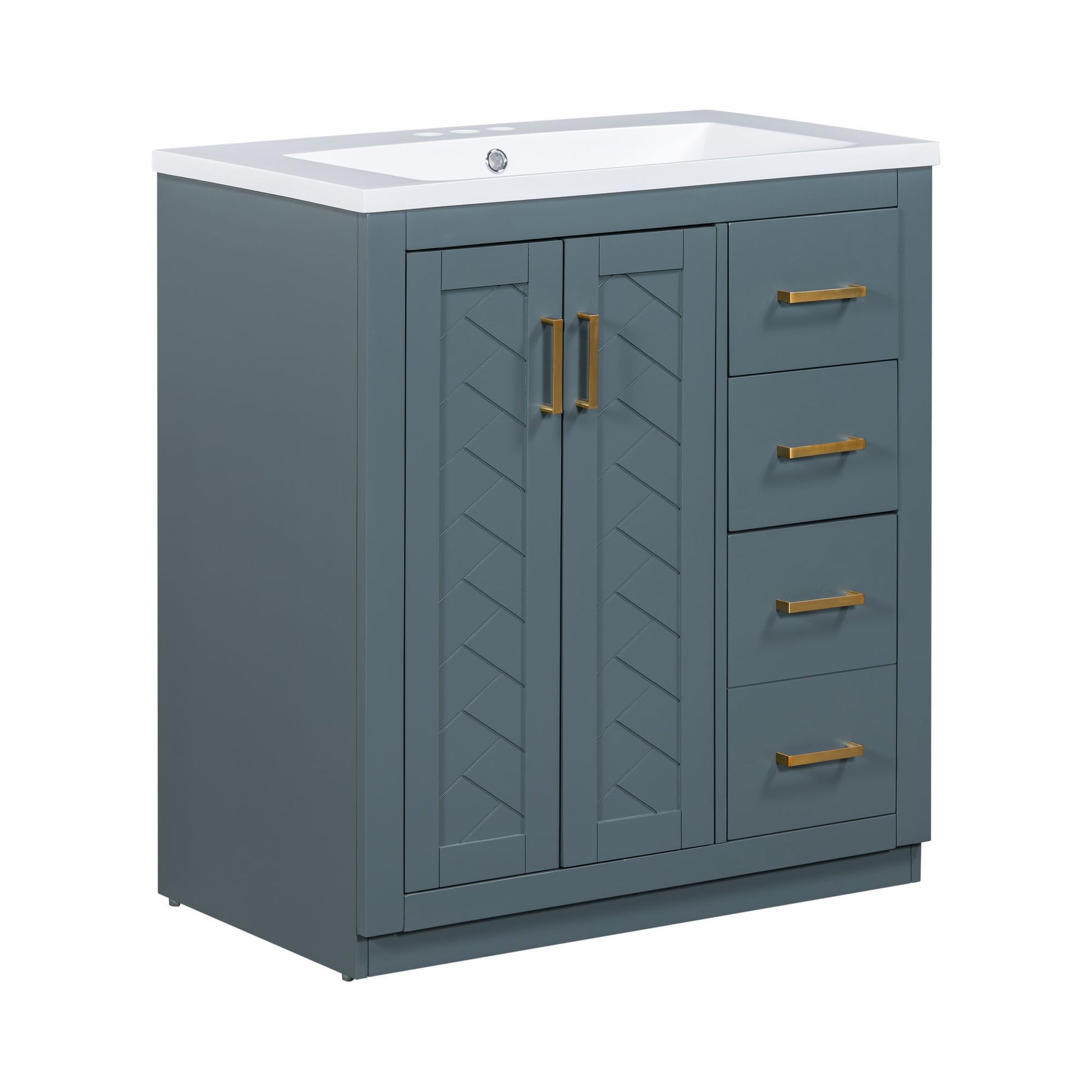 30'' Bathroom Vanity With Resin Sink Combo,Solid Wood Frame Bathroom Storage Cabinet, Freestanding Vanity Set With 3 Drawers& Soft Closing Doors 2 Navy Blue 2 1 Adjustable Hinges Bathroom Freestanding Solid Wood Mdf Resin Painted