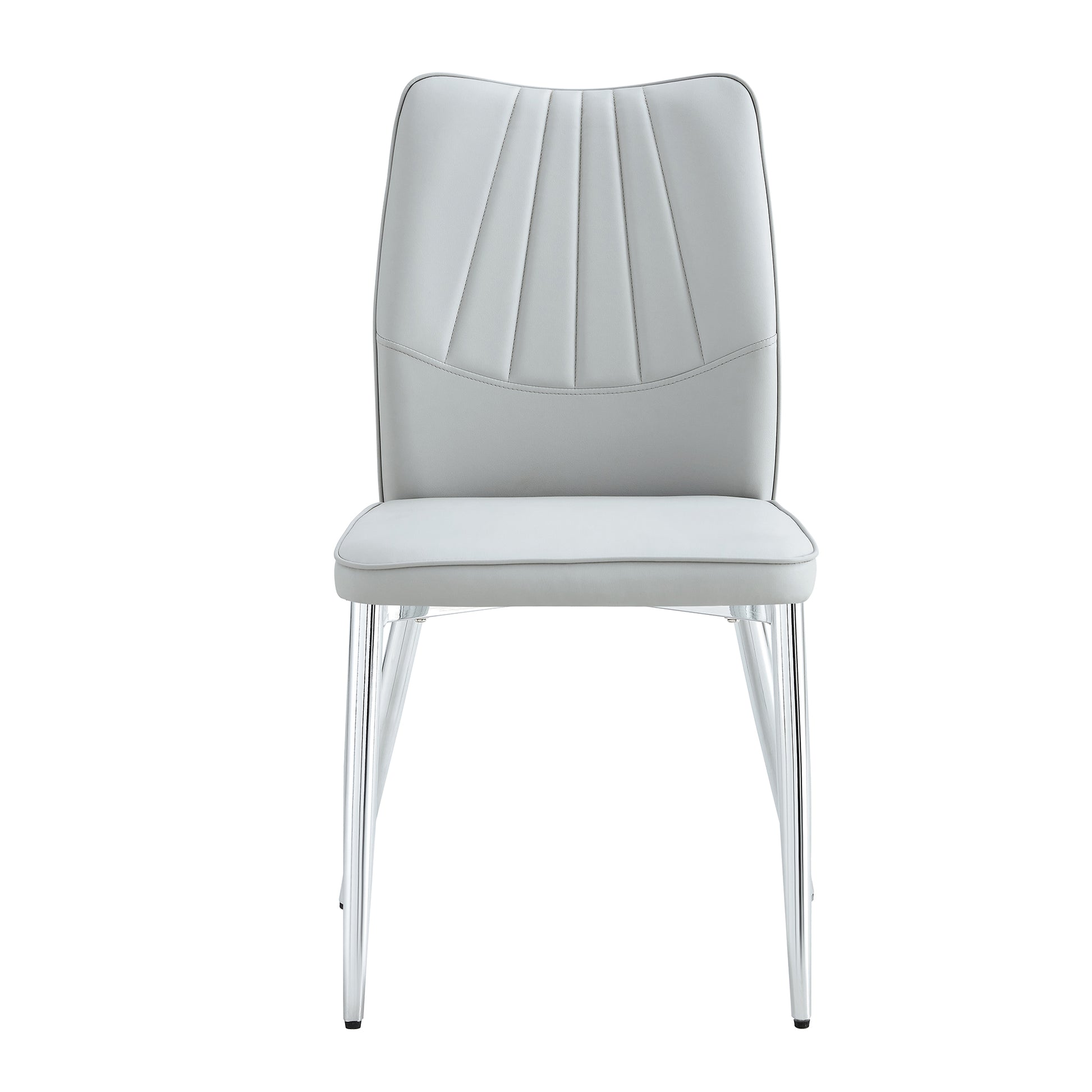 Four Light Gray Dining Chairs. A Medieval Modern Chair Made Of Pu Material With Soft Cushions And Silver Metal Legs. Suitable For Restaurants And Living Rooms Light Gray Pu