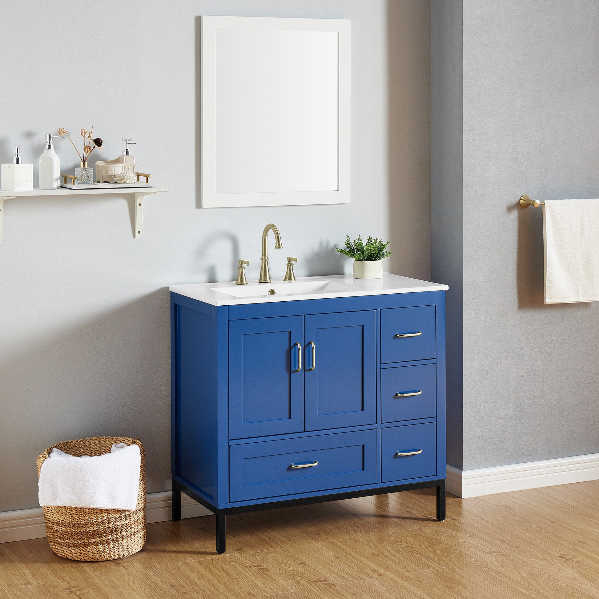 Bathroom Vanity Blue Solid Wood Mdf