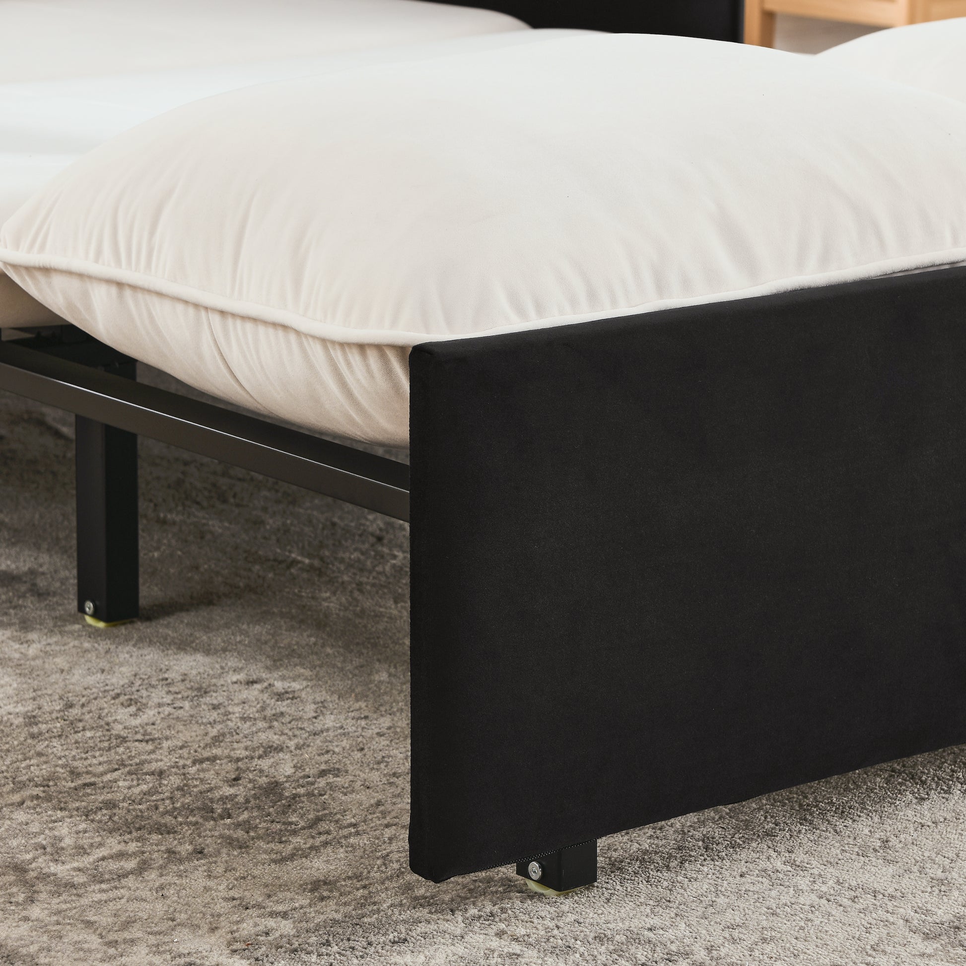53" Modern Convertible Sofa Bed W 2 Removable Armrests W Usb Power Port, Velvet Recliner Adjustable Sofa W Head Pull Out Bed, 2 Pillows, For Living Room Apartment Etc., White Black Beige Black Foam Velvet