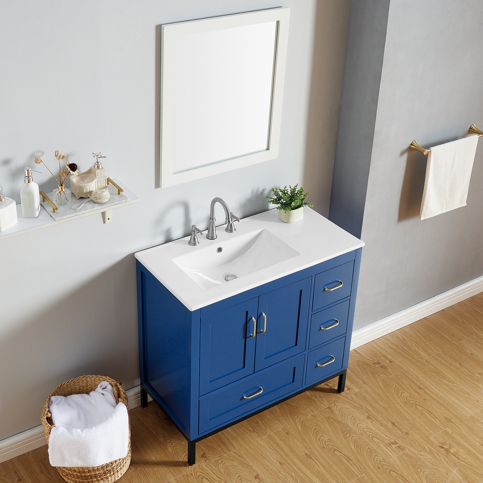 Bathroom Vanity Blue Solid Wood Mdf