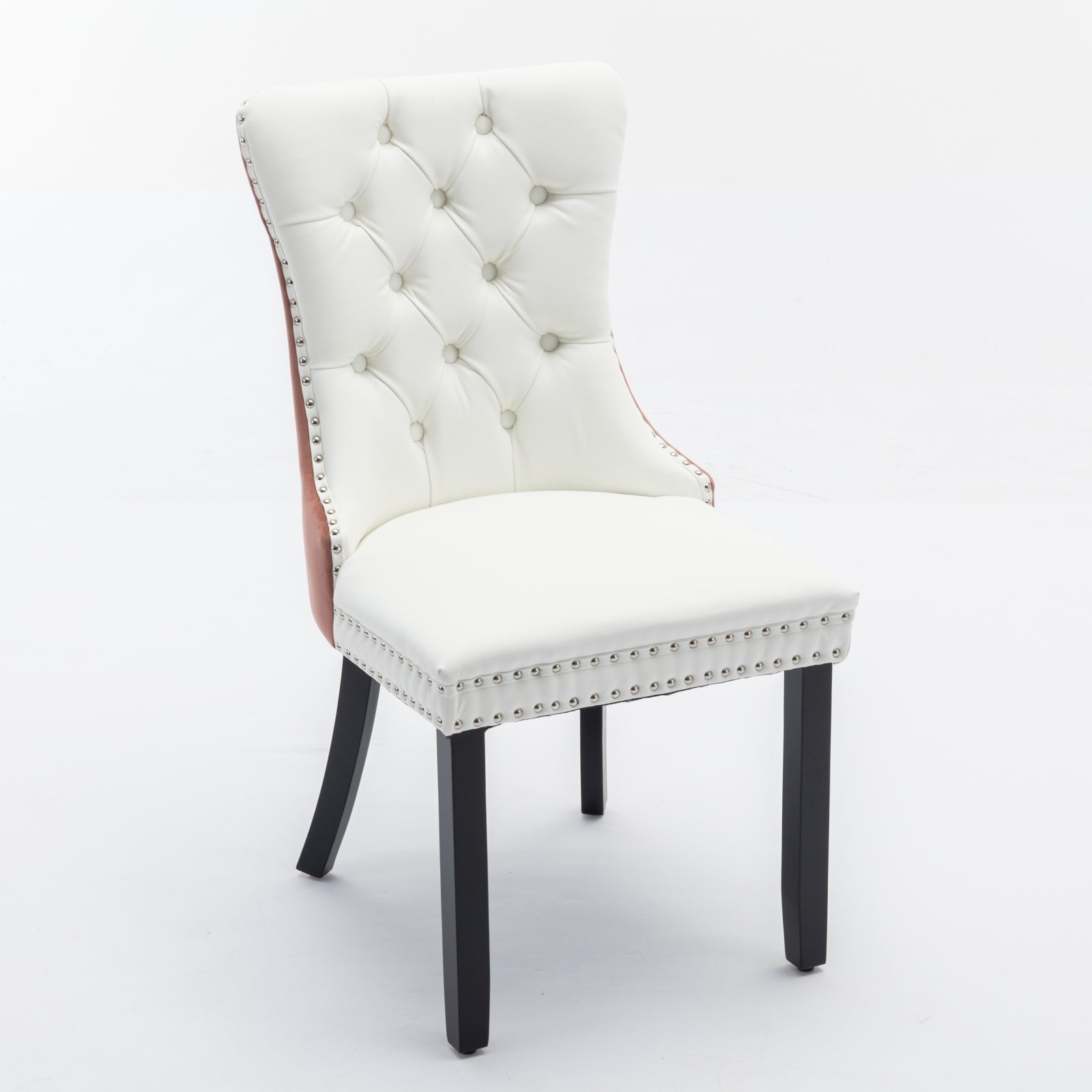 Nikki Collection Modern, High End Tufted Solid Wood Contemporary Pu And Velvet Upholstered Dining Chair With Wood Legs Trim 2 Pcs Set, White Pink, Sw2101Wp White Pink Dining Room American Design Foam Pu Leather