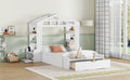 Twin Size House Bed With Bench, Socket And Shelves, White White Solid Wood Mdf