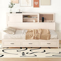 Full Size Wooden Daybed With 3 Storage Drawers, Upper Soft Board, Shelf, And A Set Of Sockets And Usb Ports, White White Solid Wood Mdf