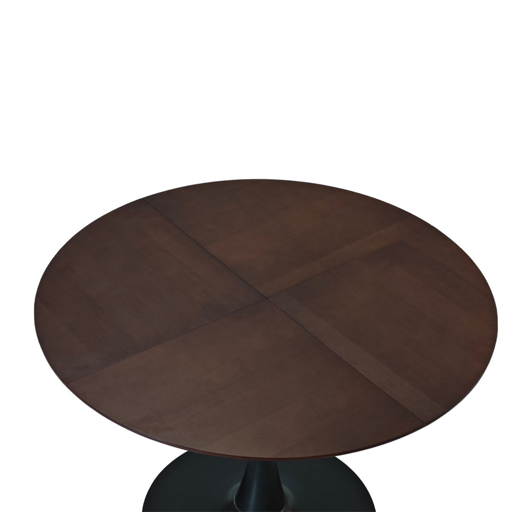 42.13"Modern Round Dining Table,Four Patchwork Tabletops With Brown Oak Color Solid Wood Veneer Table Top,Metal Base Dining Table, End Table Leisure Coffee Table Brown Oak Mdf Metal